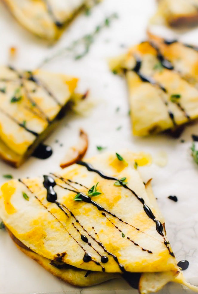 Pear Balsamic and Caramelized Onion Quesadillas